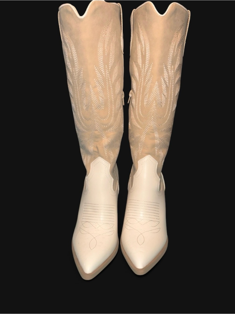 Chic Two-Tone Over-the-Knee Boots in Beige and Ivory